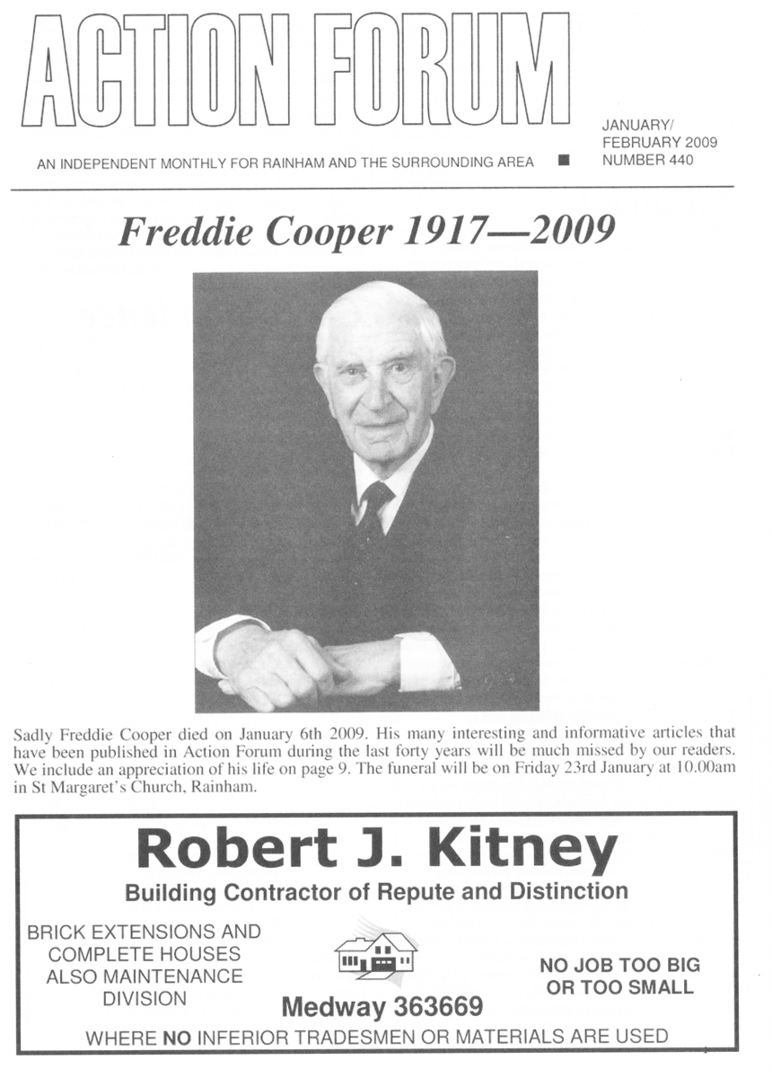 Action Forum -  January 2009 Cover photo of Freddie Cooper, local historian and former councillor who died this month
