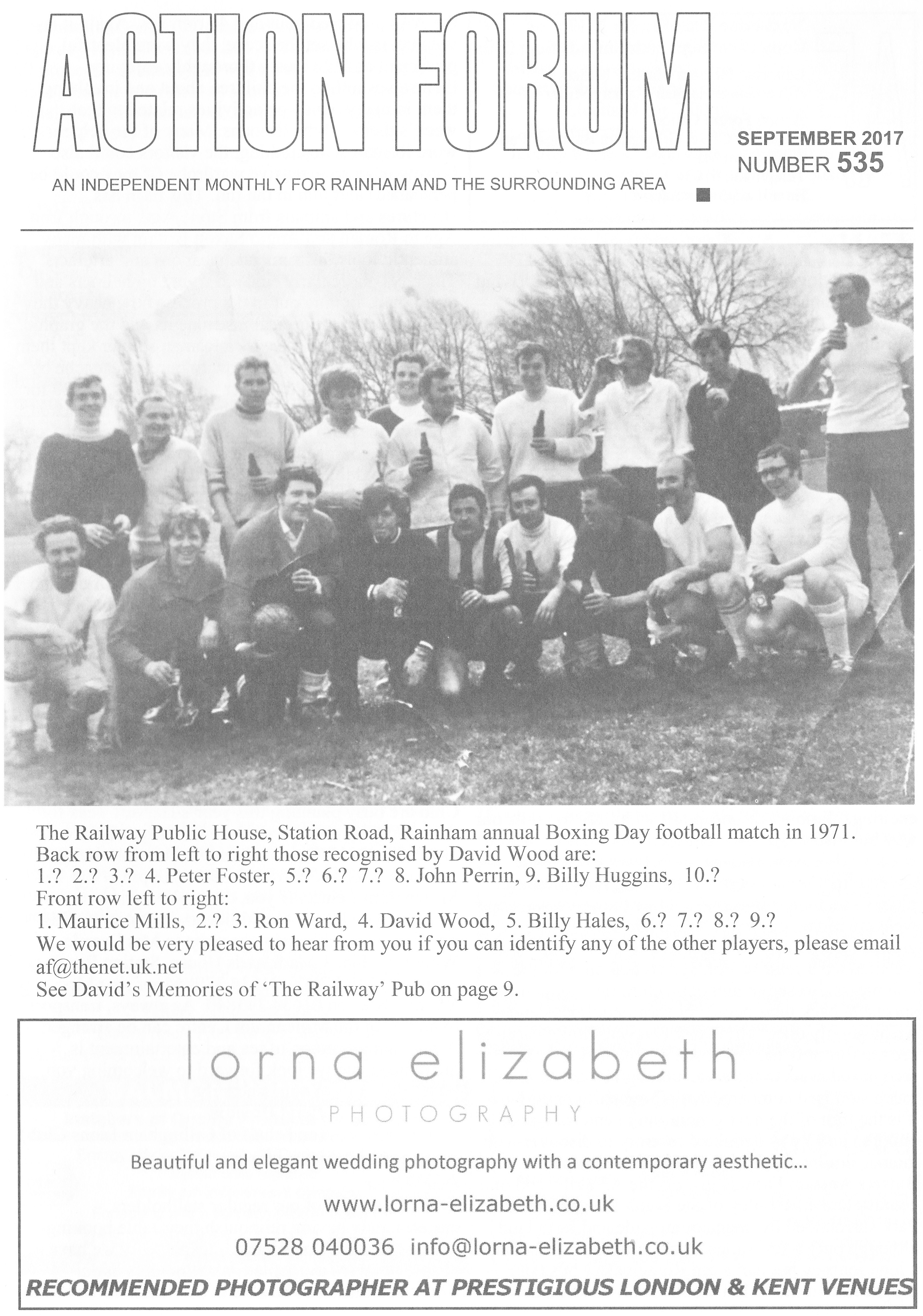Cover photo of Railway Pub Football team in 1971