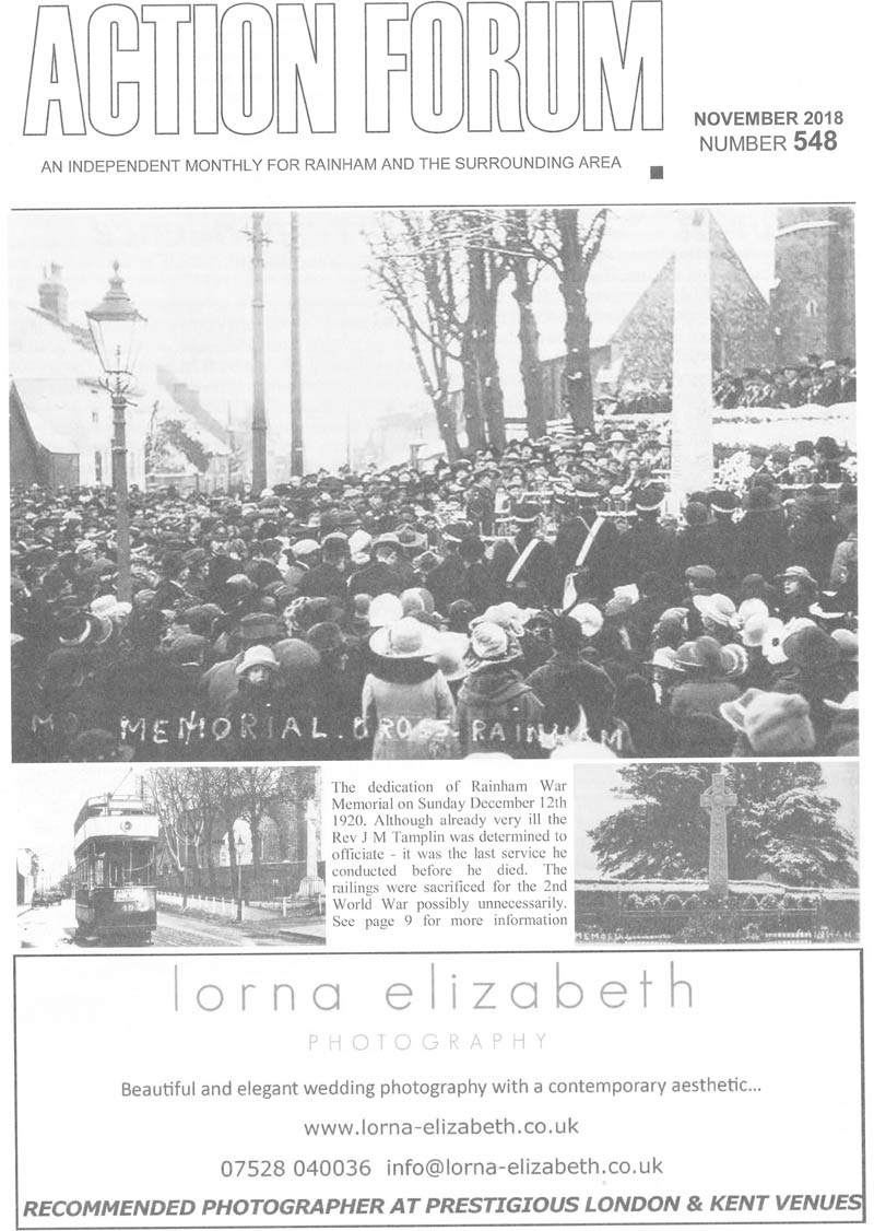 Cover photo of Rainham War Memorial in 1920