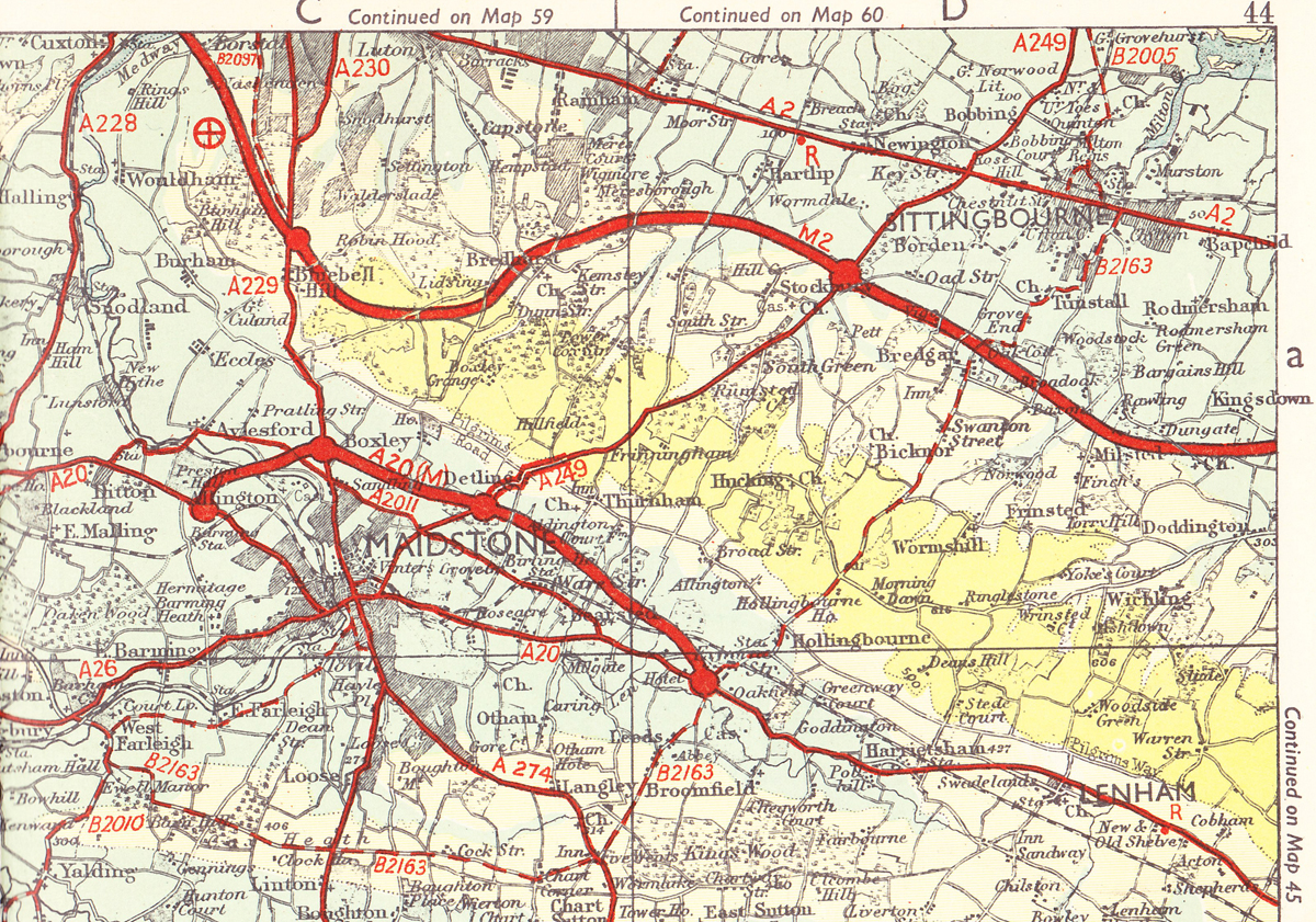Map showing the new M2 opened in Kent 1964