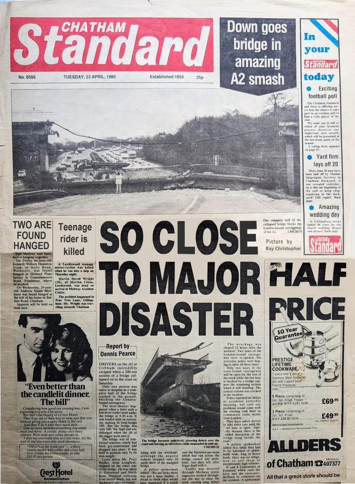 A2 Cobham Bridge Demolished by Crash 1985