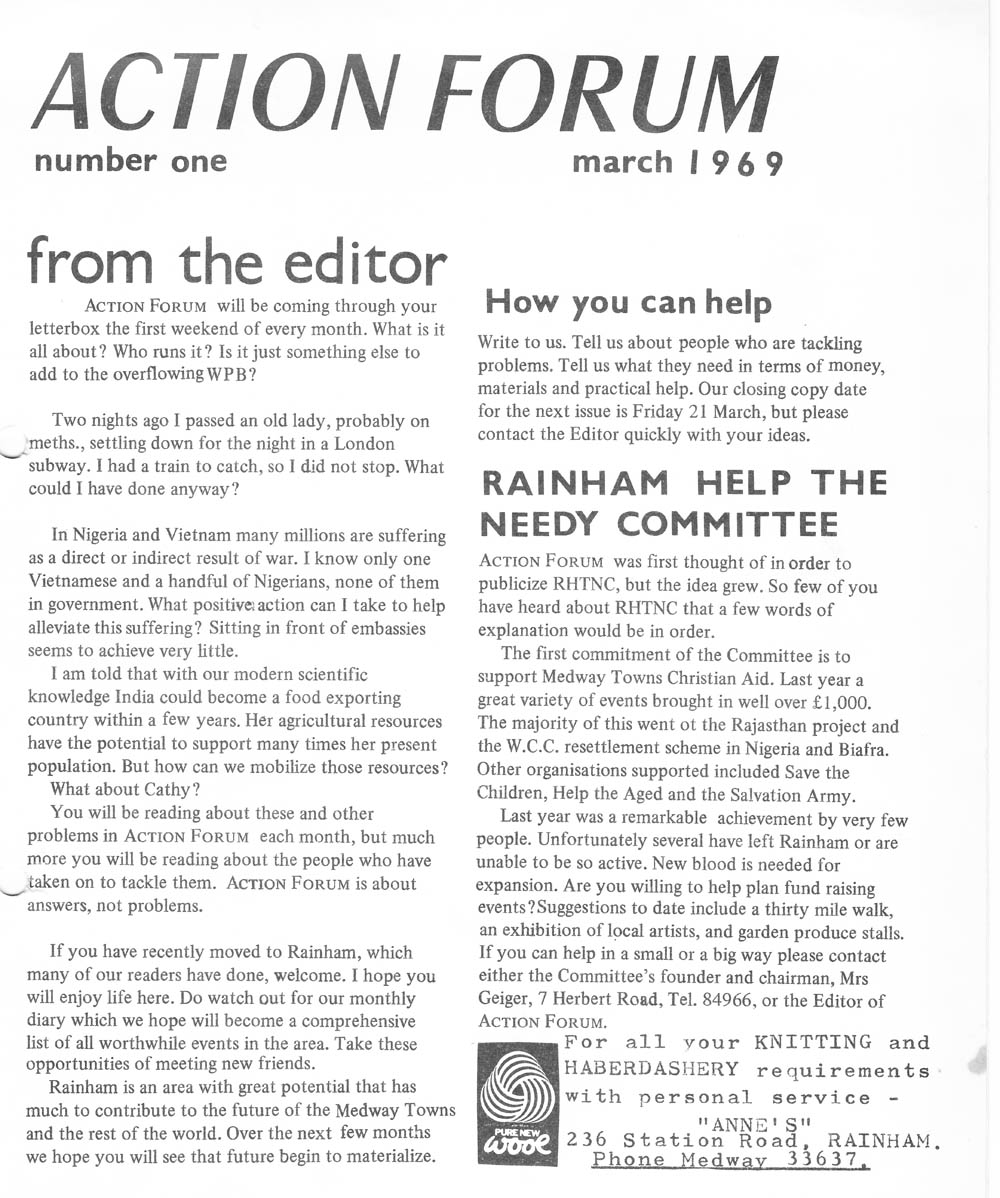 Action Forum magazine number 1, March 1969.   
From The Editor, introduction to Action Forum