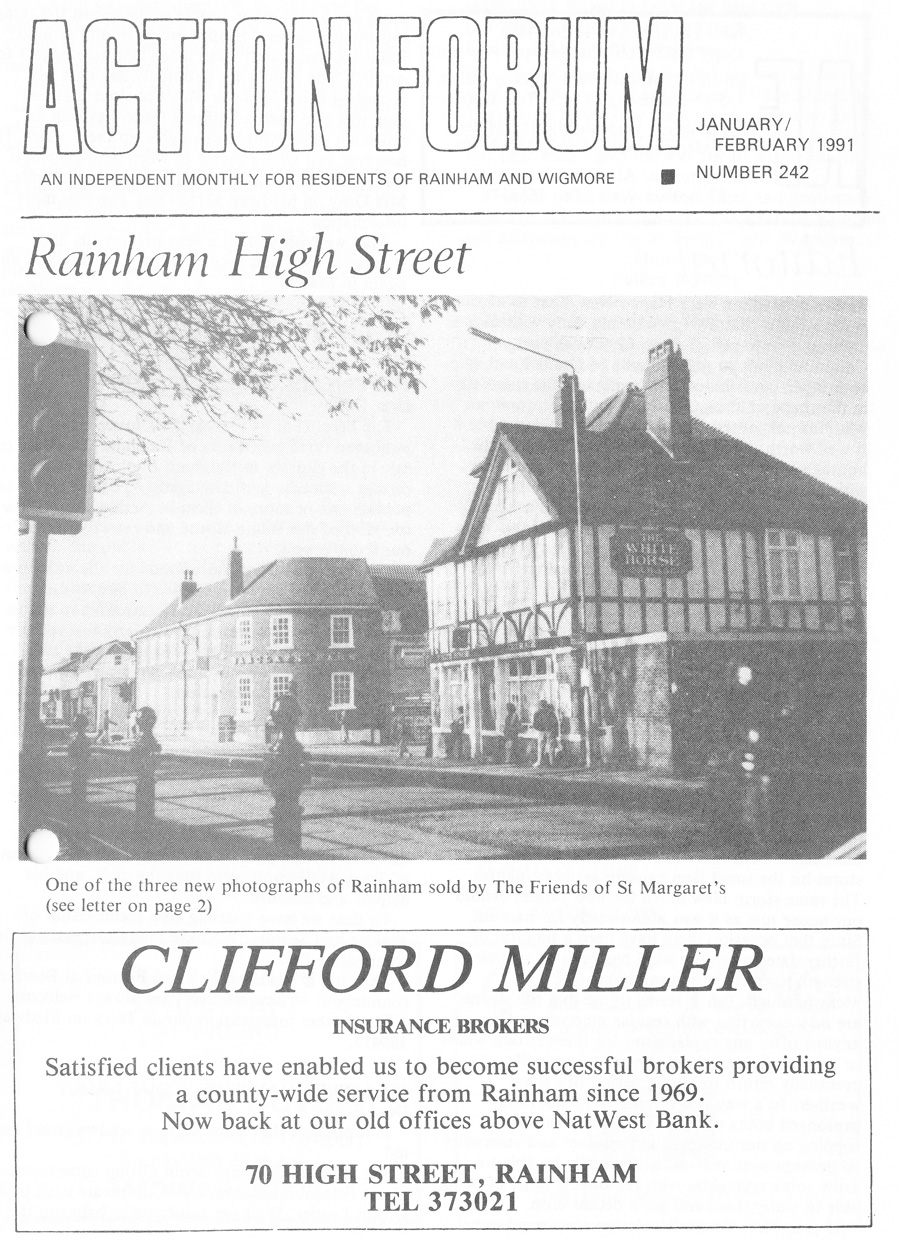 Cover picture is of White Horse & Barclays Bank in Rainham High Street 1990