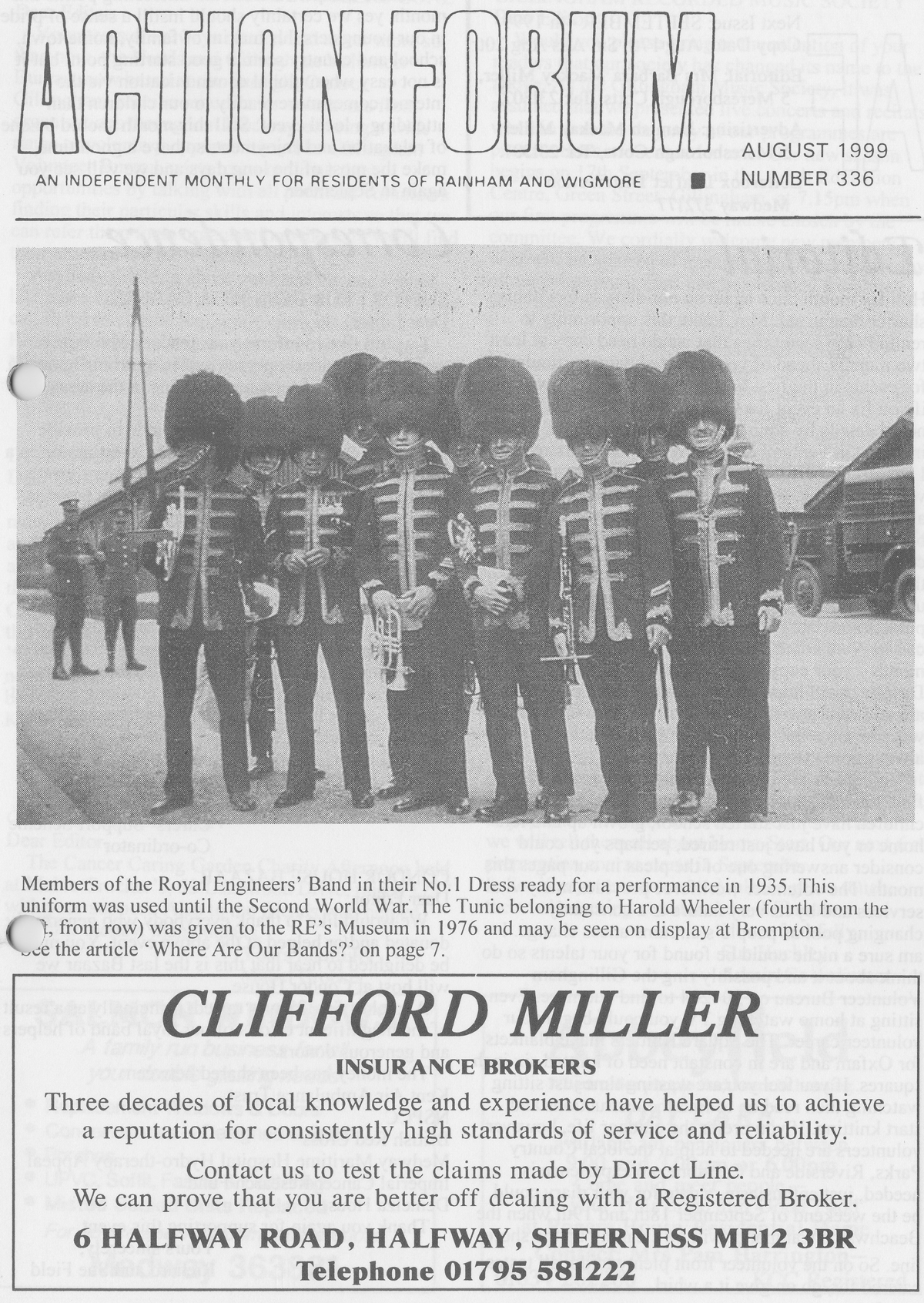 Cover photo is of the Royal Engineers band in their No1 Dress uniform in 1935.