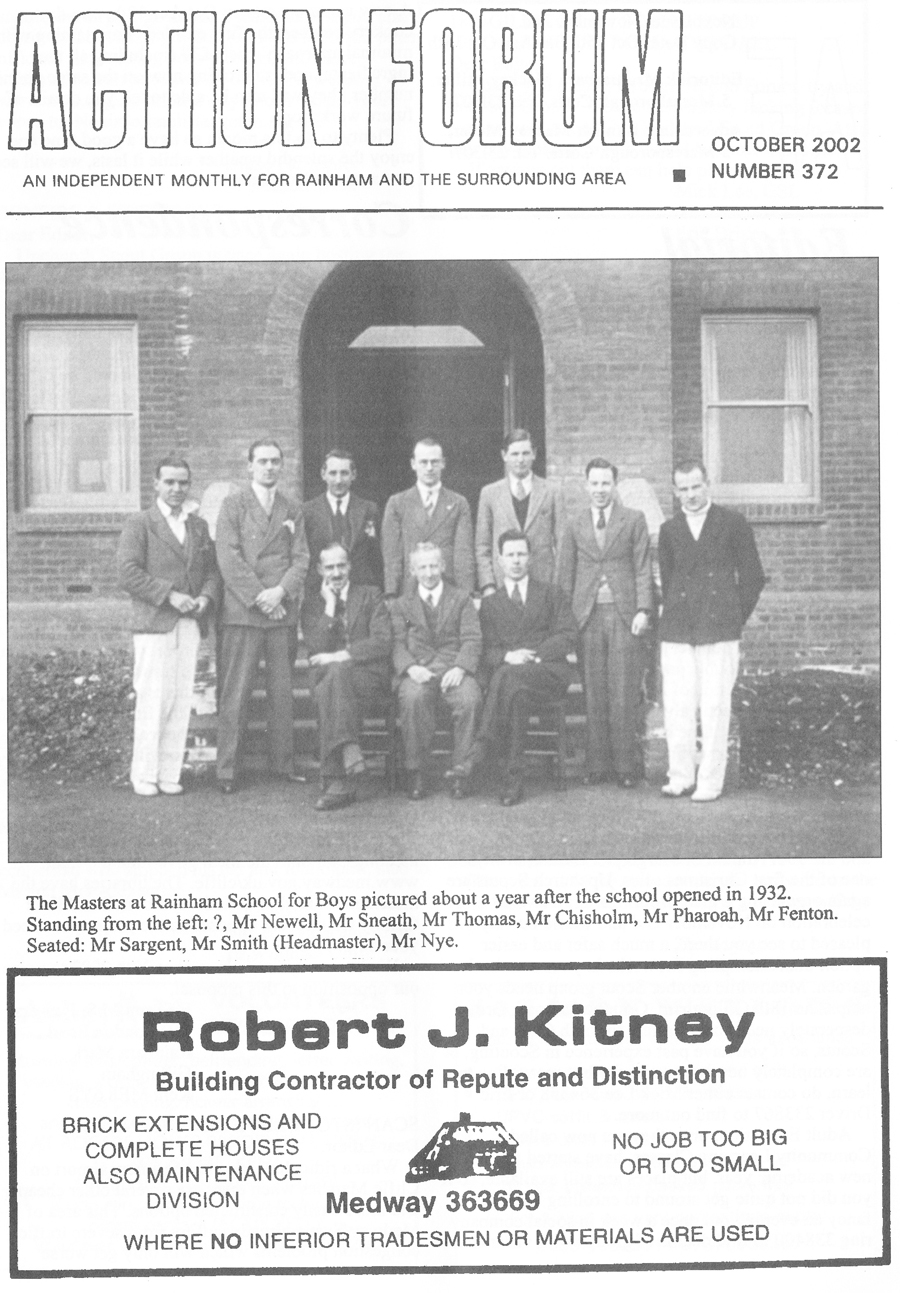 Action Forum magazine number 372.  
Cover photo shows The Masters of Rainham School for Boys in Orchard Street Rainham 
