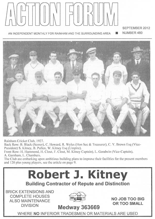 Cover photo of Rainham Cricket Club in 1927