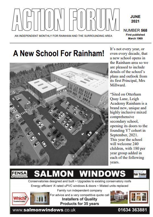 Action Forum magazine number 568, June 2021.   
Cover picture is of the new school Leigh Academy on Otterhame Quay Lane