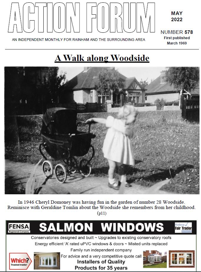 Action Forum - May 2022. Cover picture is of Cheryl Domoney in Woodside in 1946 