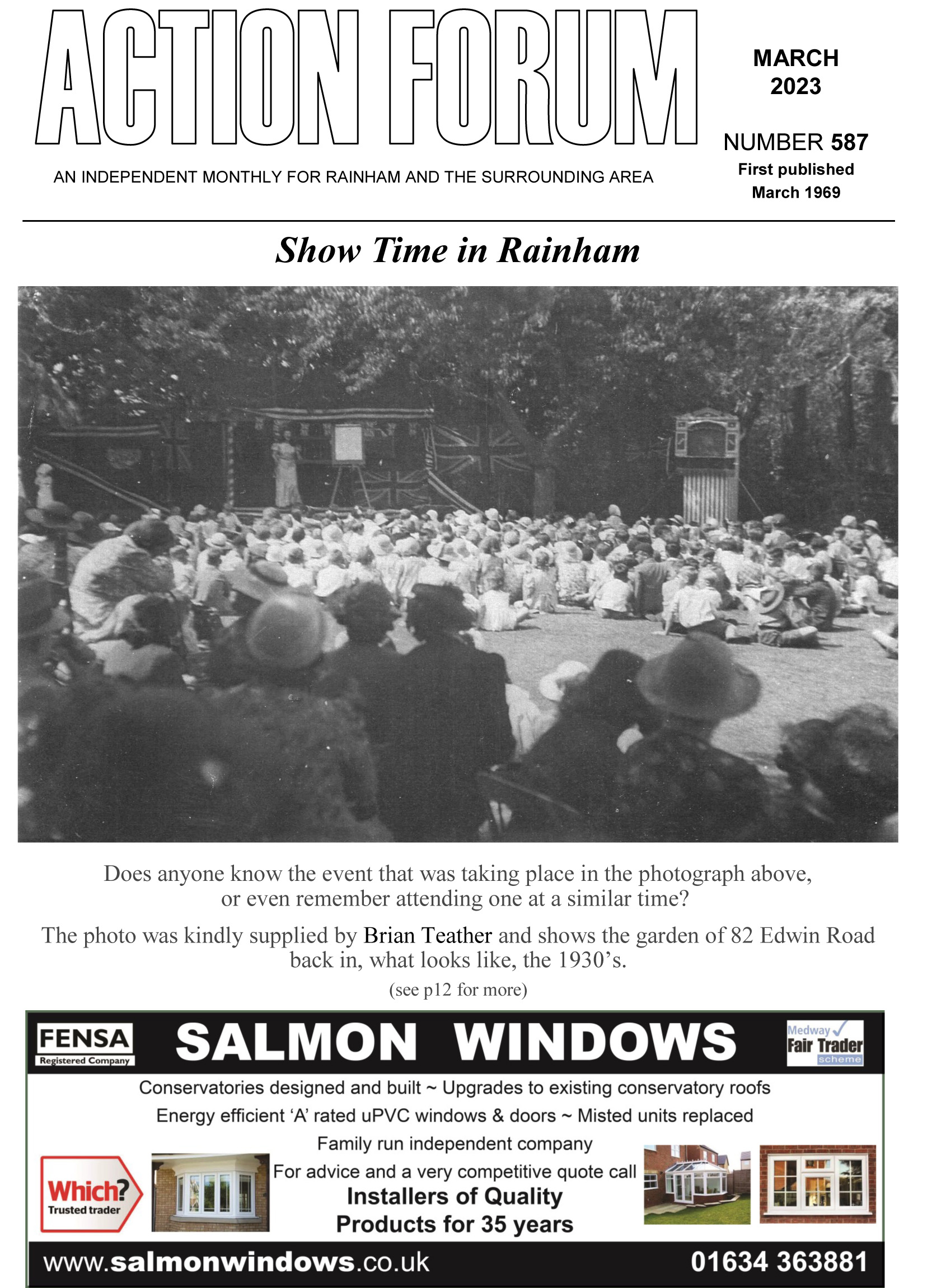 Action Forum magazine number 587 , Cover picture is of an event in the garden of 82 Edwin Road in the 1930s - Can you identify it?