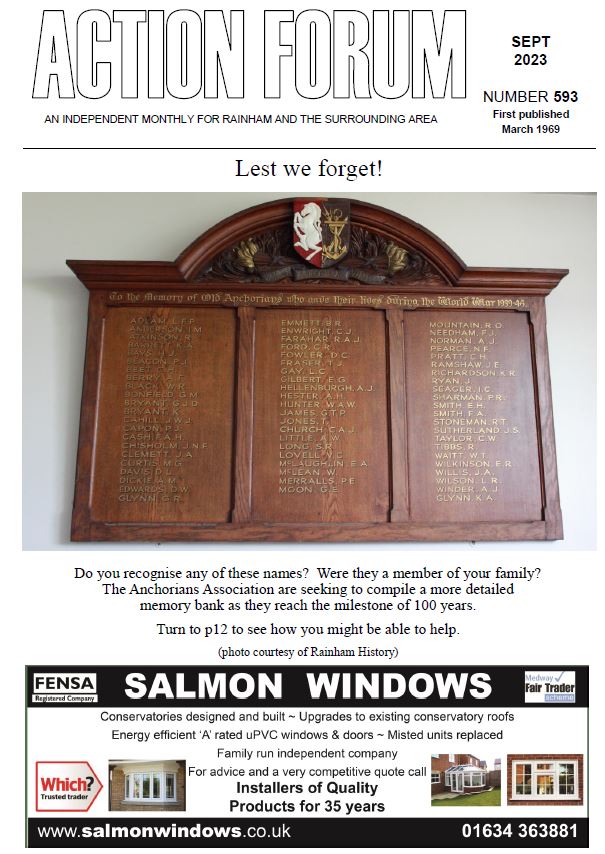 Cover picture is of Anchorians War Memorial plaque in their clubhouse in Gillingham Kent