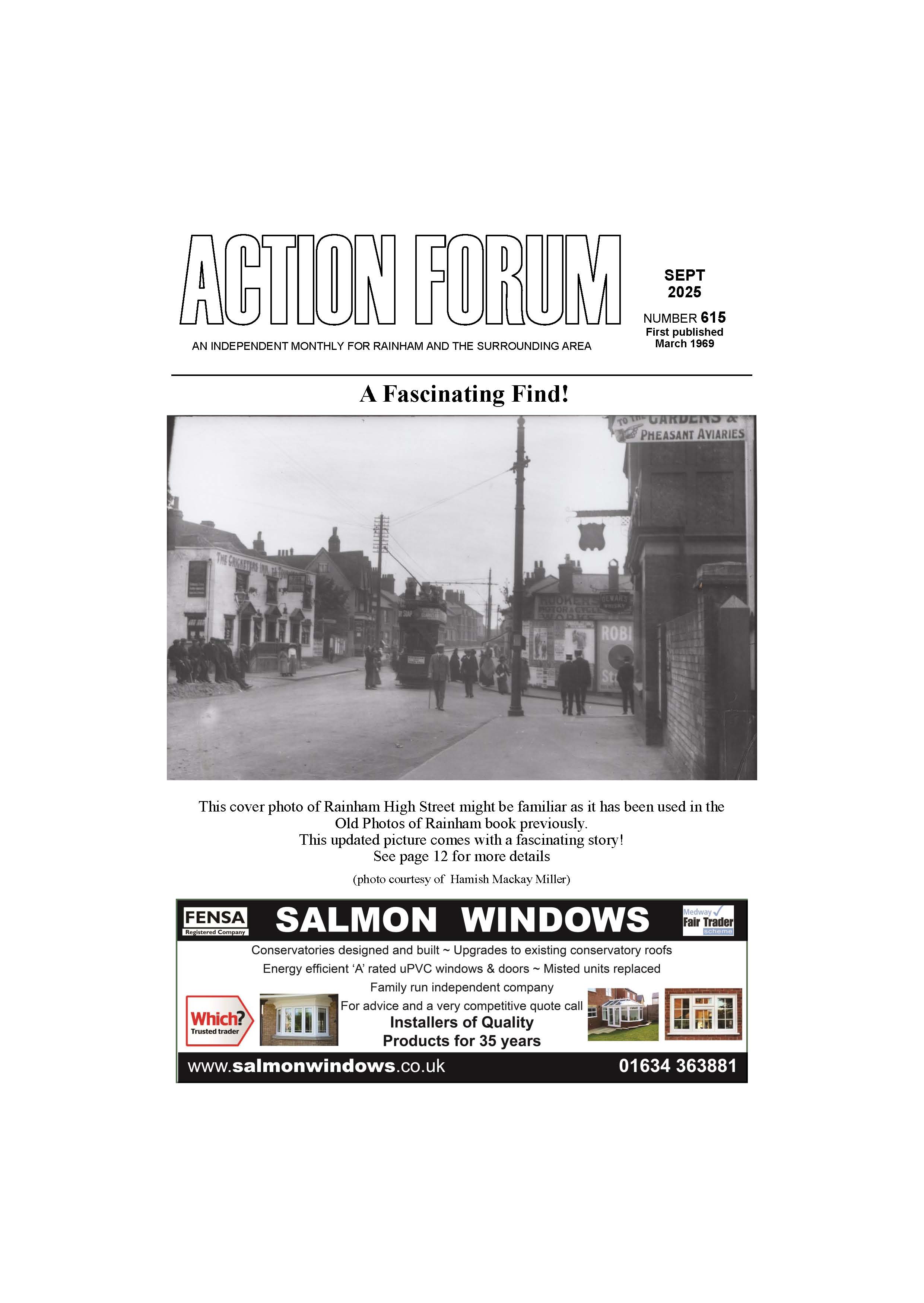 Cover is a photo of Rainham High Street around 1910 showing one of the first trams outside the Cricketers pub and White Horse