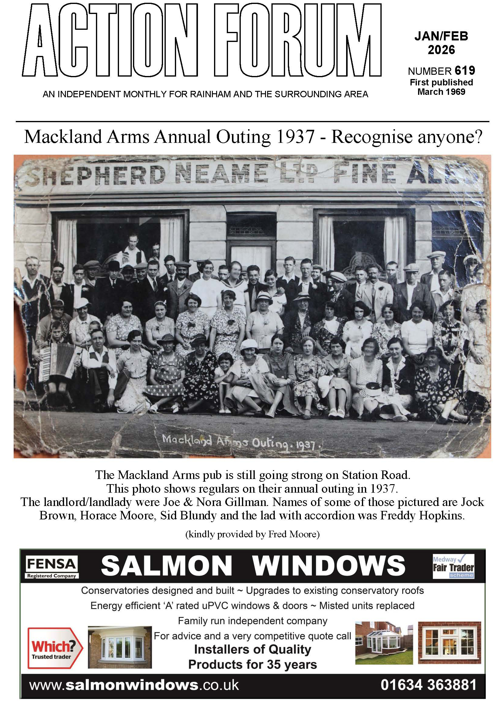 Cover is a photo of regulars from Mackland Arms pub in Station Road annual outing in 1937