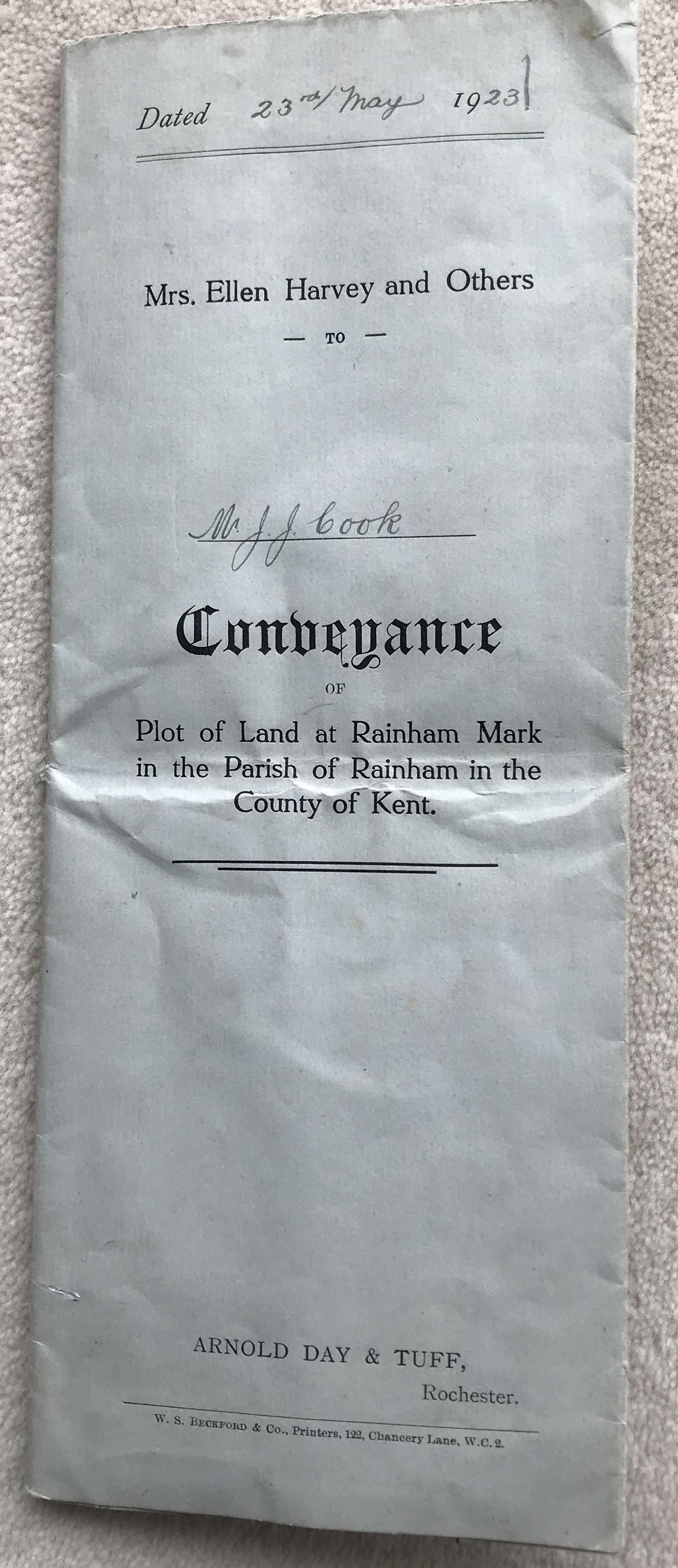 Conveyance document Marshall Road 1923
