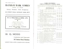 Programme for Rainham Horticultural Society Show 1957