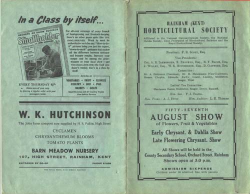 Programme for Rainham Horticultural Society Show 1957