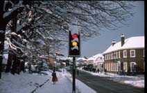 Snow covered High Street Rainham Kent Winter 1987