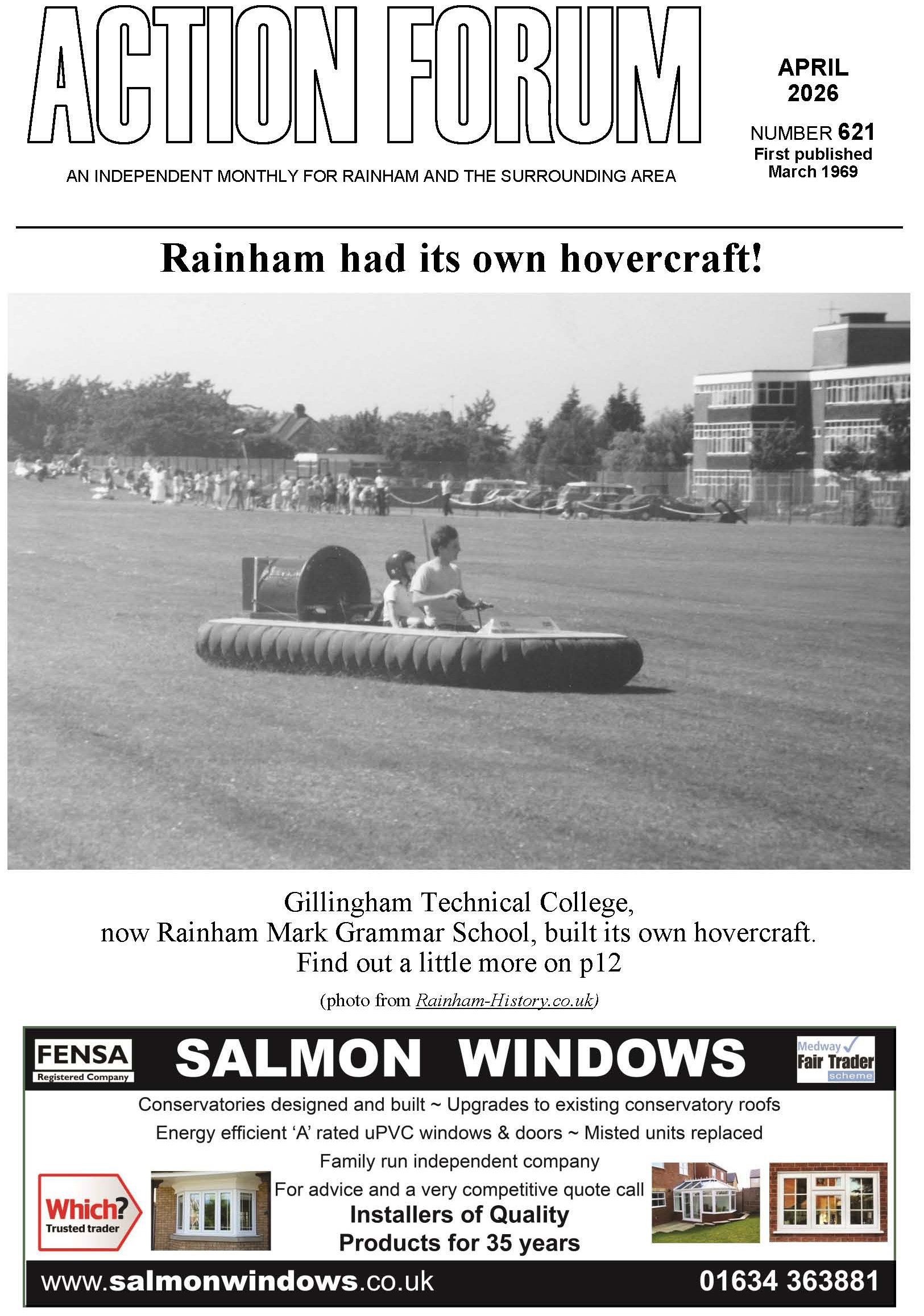 Cover photo is Rainham Mark Grammar School hovercraft in 1987